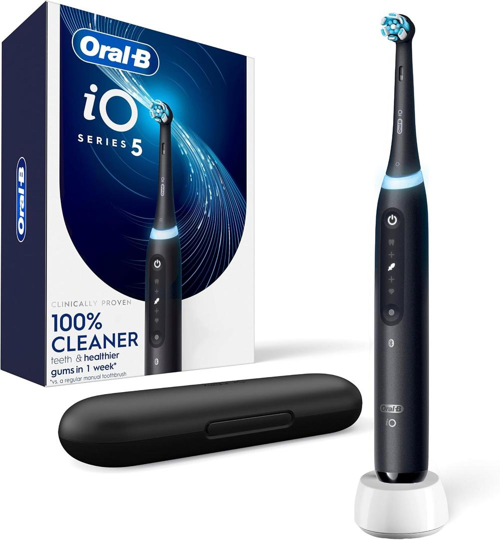 Oral-B Rechargeable Electric Toothbrush, iO5 Customizable Clean, 5 Cleaning Modes, Visual Pressure Sensor to Protect Gums, Travel Case, Black