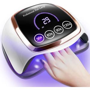 Gugusure UV LED Nail Lamp, Upgrade 180W Nail Dryer for Gel Polish with LCD Display, Auto Sensor and 4 Timer Settings, Professional Curing Lamp Light with 42 Beads for Salon and Home (White)