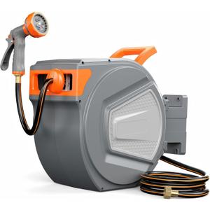 OLIXIS Retractable Garden Hose Reel, 1/2'' x 150 ft Water Hose with Nozzle