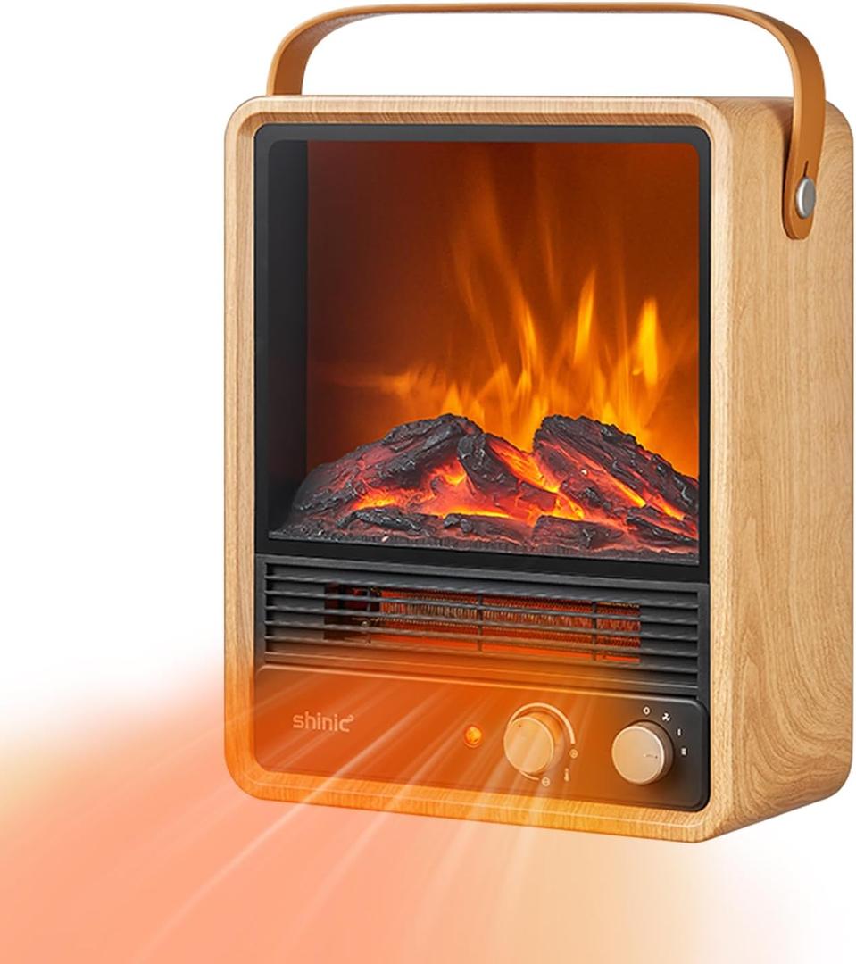 Shinic Portable Fireplace Heater for Indoor Use,1500W Fireplace Space Heater with Thermostat, Realistic 3D Flame & Crackling Sound, ETL Listed Home Office (Oak)