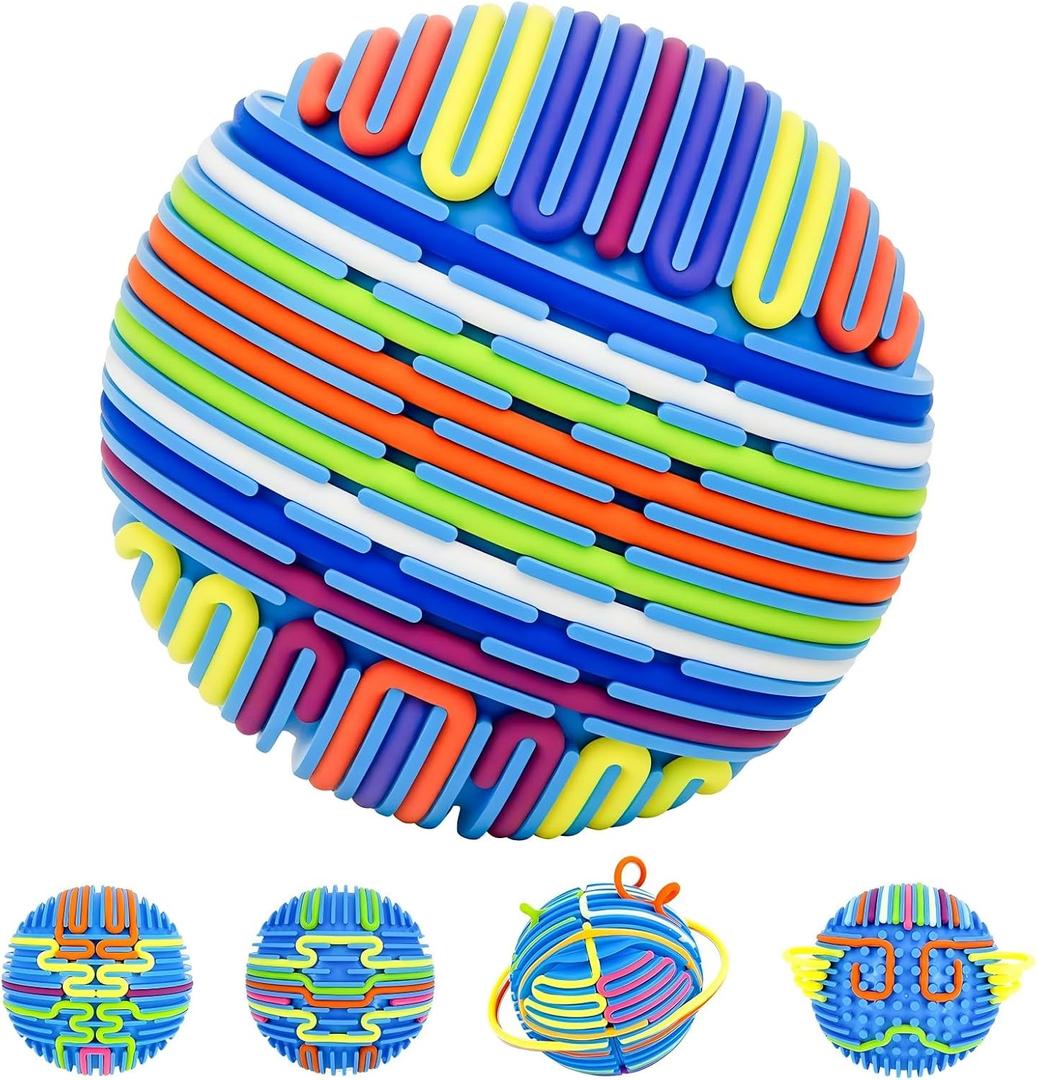 Sensory Activity Ball,Sensory Activity Board 3D DIY Upgrade,Fidget Toy for Calming, Stress, Anxiety, ADHD & Autism,Kids 3+ & Adults,with 16 Strings(Blue)