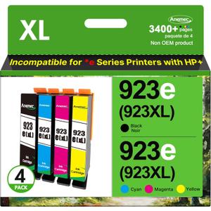 923e 923XL 923 Ink Cartridges for HP Printers (with Chip) Replacement for HP 923XL Ink Cartridges Combo Pack Work for OfficeJet Pro 8135e 8139e 8125e 8138e 8130e 8120e Printer, 4 Pack B/C/M/Y