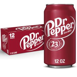 Dr Pepper Soda, 12 fl oz cans, 12 pack (EXP 02/16/26)