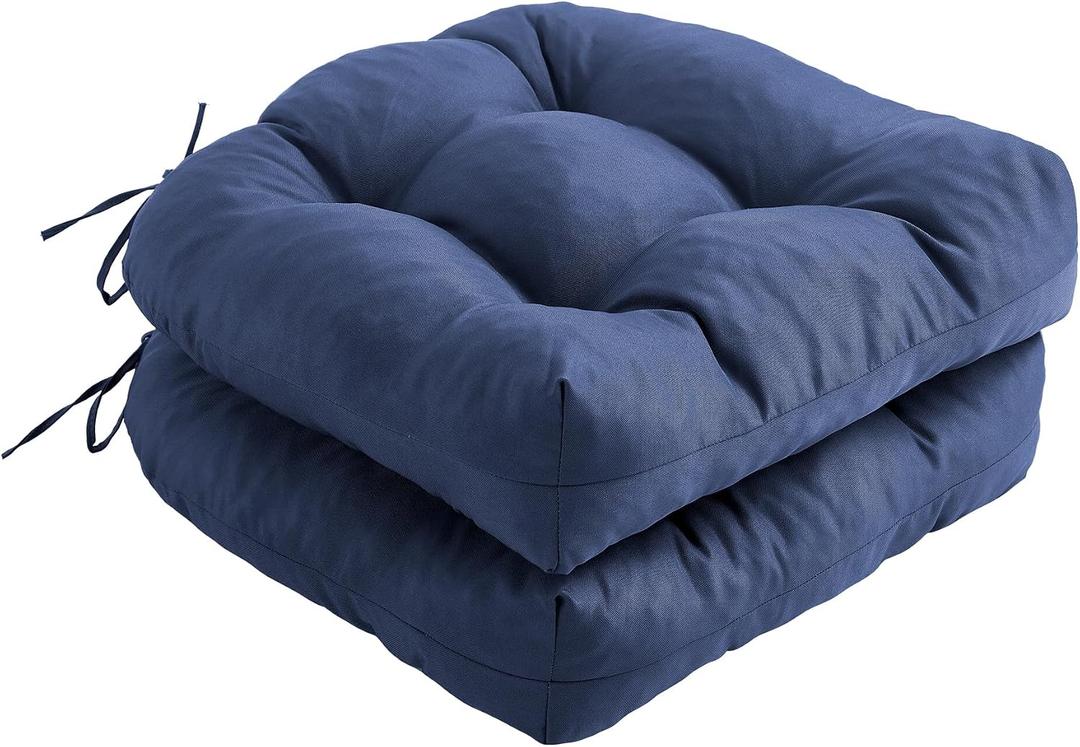 IPYNBAP Outdoor Chair Cushions Set of 2, Patio Chair Cushions with Ties, 19x19+5 Tufted Outdoor Seat Cushions, Waterproof Patio Furniture Cushions, Outdoor Dining Chair Pads, Navy, 19*19+5/2pcs
