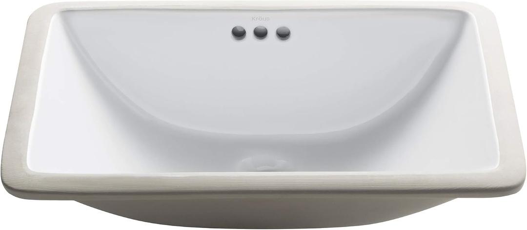 KRAUS Elavo 21-inch Rectangular Undermount White Porcelain Ceramic Bathroom Sink with Overflow, KCU-241, 20.63