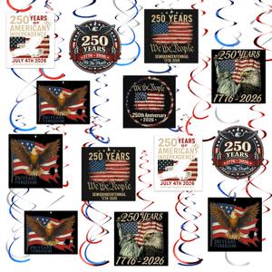 4 x Eersida 30 Pcs 250th Anniversary Hanging Swirl Decoration USA Patriotic Ceiling Streamers 250 Years 1776-2026 American Flag Hanging Ornaments for 4th of July Independence Memorial Day Party Supplies
