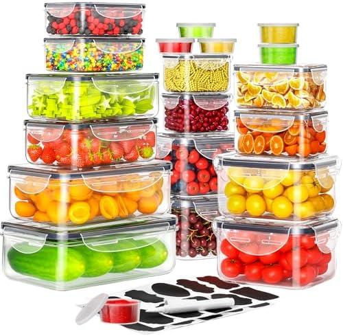 38 PCS Food Storage Containers with Lids Airtight (19 Containers & 19 Lids), Plastic Storage Meal Prep Container-Stackable 100% Leakproof & Microwave Organization and Storage Sets, Lunch Containers