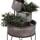 Alpine Corporation YHL684 33" Outdoor Floor 3-Tier Vintage Tubs and Planters Fountain, Rustic Metal Cascading Waterfall Feature for Gardens, Patios, and Yards, Silver