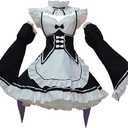 Valentines Day Outfit Women Anime Cosplay Lolita Fancy Dress Maid Dress With Socks Headwear Sets, Size L