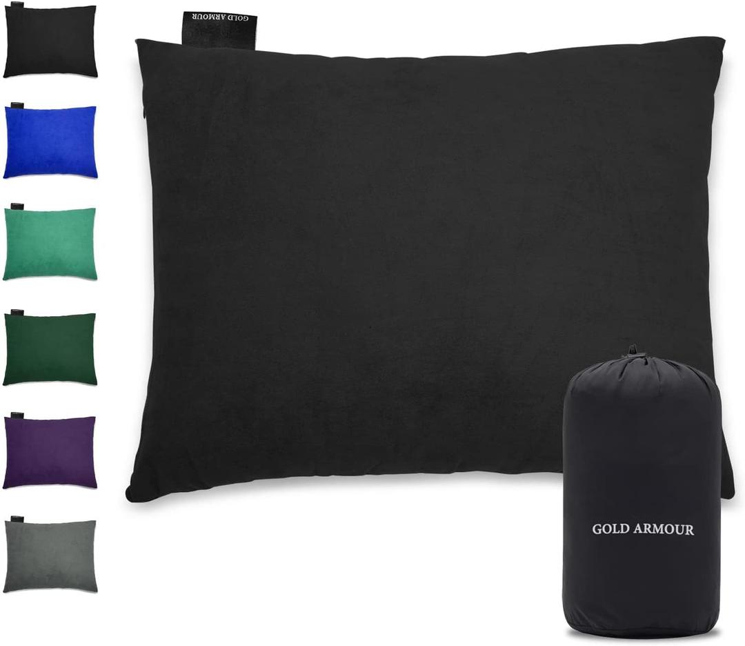 Gold Armour Camping Pillow Memory Foam - Compact Compressible Backpacking, Hammock, and Travel Pillows for Kids and Adults - Essential Outdoor & Camping Gear (Small 12 x 16in, Black)