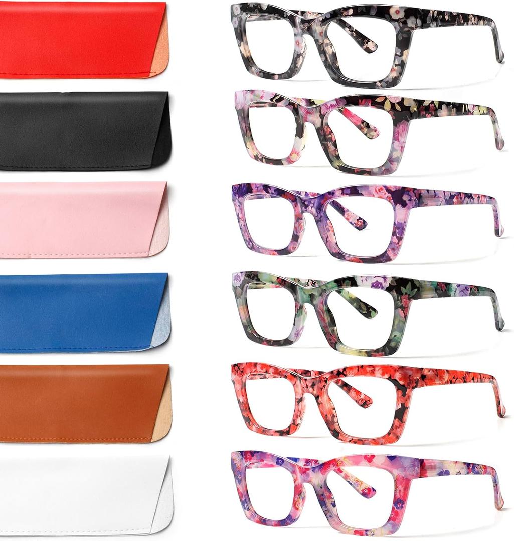 6 Pack Reading Glasses for Women Blue Light Blocking Computer Square Readers with Spring Hinge (Mix Color-7, 4.0, x)