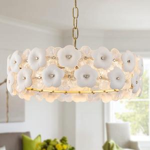 Modern Flower Elegant Glass Chandelier 20" Luxury 6 Lights Gold Chandelier Light Fixture for Living Dining Room Kitchen Entryway Bedroom Foyer, E12