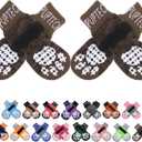 PUPTECK Anti-Slip Dog Socks with Double Sides Grips for Dogs Hardwood Floors Prevents Licking, Dog Shoes for Hot Pavement Traction Control for Senior Dogs, Coffee Brown S (Small (4 Count))