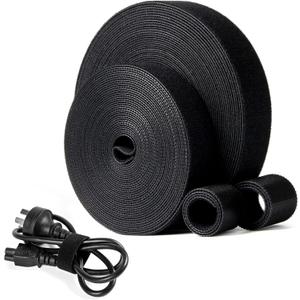 2 x OneLeaf Double-Sided Hook and Loop Cable Ties Roll, Cable Management, Black, 20ft-3/4in+33ft-1in