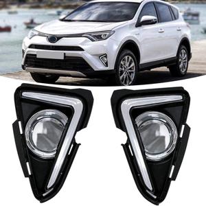 Daytime Running Lights For Toyota RAV4 2016 2017 2018 Front Fog Lamps Amber Turn Signal Light Replacement DRL LED Lights with Bezel