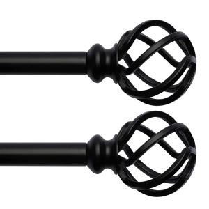 AlinaArt Pack of 2 Decorative Window Curtain Rod with Brackets- Hollow Design 3/4'' Inch Pole, 48 to 84 Inch Adjustable Side Curtain Rod Matte Black