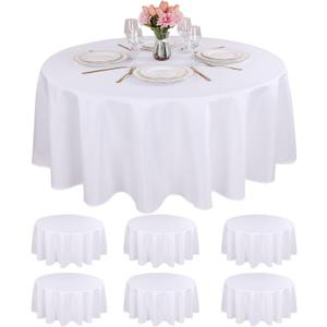 Kesfey 6 Packs 120 Inchs Polyester White Round Table Cloths Wrinkle Resistant Tablecloth Washable Banquet Tablecovers splashproof High Density Table Covers Fabric Tablecloths for Wedding Birthday