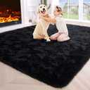 Noahas Black Area Rugs for Bedroom Living Room,4x6 Fluffy Thick Shag Throw Floor Carpet,Soft Shaggy Bedside Non-Slip Plush Dorm Nursery Kids Rug