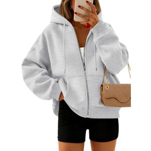 Trendy Queen Zip Up Hoodies For Women Cropped Sweatshirts Fall Fashion Outfits 2026 Y2k Fleece Teen Girls Clothes (Medium, Grey)