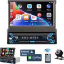 Naifay Single Din Car Stereo Compatible with Apple Carplay & Android Auto, 7inch Flip Out Touchscreen Car Radio with Bluetooth Foldable Car Audio Receivers, Mirror Link/Camera/FM/USB/AUX/TF/Subwoofer