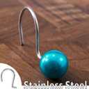 Teal Blue Shower Curtain Hooks : 12 Pcs Turquoise Aqua Pearl Ball Design Rustproof Stainless Steel Rings Decorative Bathroom Accessories for Boho Coastal & Modern Dcor
