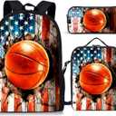 3PCS Basketball Backpack for Boys Girls Teens, School Backpack with Lunch Box Pencil Case for Elementary Middle High Students, 17 Inch Lightweight Bookpack 3 in 1 Set Back to Shool Gifts for Kids