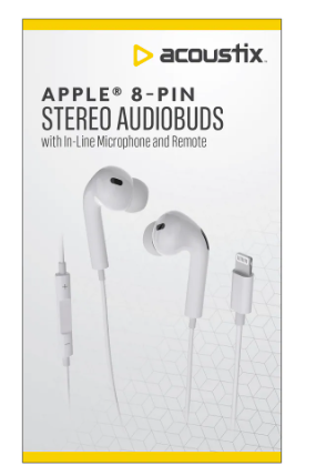 Acoustix Apple 8-pin Stereo Audiobuds With In-Line Microphone And Remote White