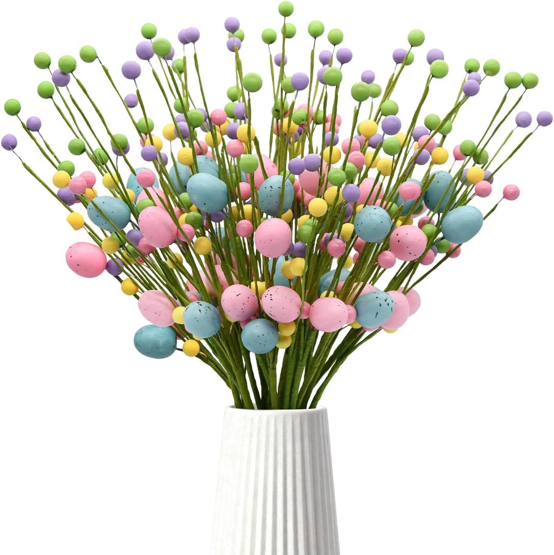 nuvagiki Easter Table Decor, 20 Pack Easter Egg Berry Stems Decorations for Tree, Artificial Flowers Picks for Wreath, Tree Ornaments Decorations for Home, Easter Gifts