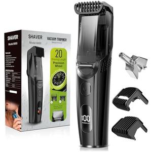 FERRISA Vacuum Beard Trimmer for Men, Rechargeable Mustache Trimmer for Men with Adjustable Length Comb, Cordless Electric Mens Beard Trimmer with Built-in Vacuum for Mustache, Sideburns