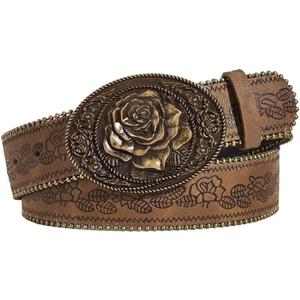 Women Western Belt with Heart Embossed Buckle Vintage Brown Belt for Jeans Pant Dress Cowgirl Cowboy Belts (Fit Waist Size:34''43'')