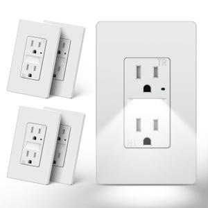 CML 15 Amp Outlet with Night Light, Decorator Receptacle with LED Guide Lights and Dusk to Dawn On/Off Sensor, Tamper Resistant Electrical Outlets w/Screwless Wall Plate, ETL Listed, 5 Pack, White