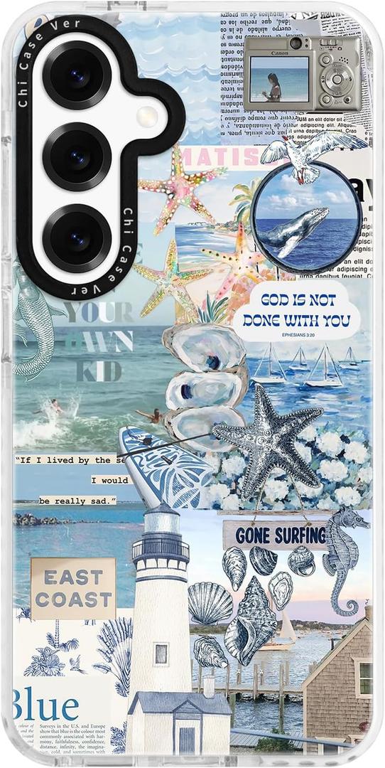 for Samsung Galaxy S24 Ultra Case, Coastal Inspiration Collage withMermaid, Military-Grade Drop Protection, Vintage Coastal Soft Slim TPU Protective & Camera Protection for Girls (EastCoast)