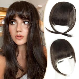 Clip in Bangs Real Human Hair,Dark Brown Bangs Hair Clip on Fake Bangs with Temples for Women Daily Wear(Dark Brown)