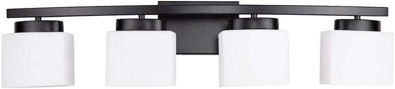 4-Light Matte Black Vanity Light Fixture with White Glass Shade for Bathroom Over Mirror, 31.5 Inches