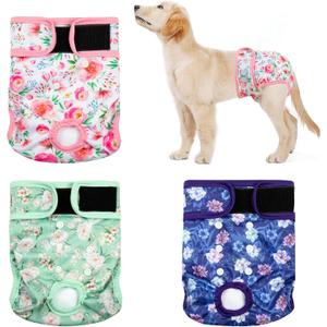 3Pack Dog Diapers Female,Washable Diaper for Doggie,Highly Absorbent Reusable Dog Diaper,Adjustable Leakproof Puppy Girl Dog Diapers for Heat,Incontinence,Period Doggy Nappies (M(12"-15"Waist), Purple)
