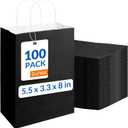 SUNEE 100 Pcs Black Gift Bags with Handles, 5.5x3.3x8 Small Paper Gift Bags Bulk for Small Business, Retail, Merchandise, Grocery and Wedding Birthday Party Favor - Black