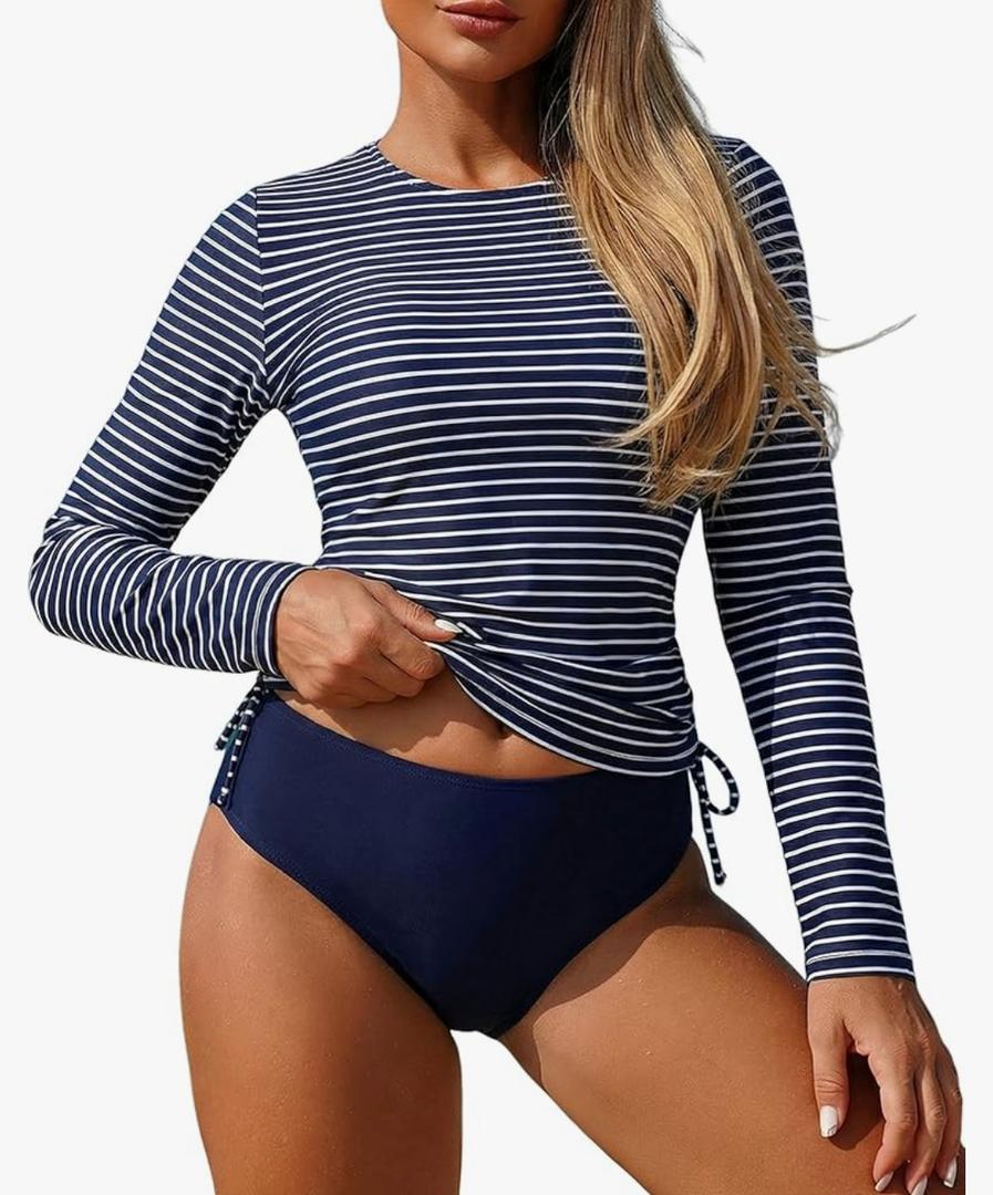 ZAFUL Women's Long Sleeve Rash Guard UPF 50+ Sun Protection Surf Swim Shirts Drawstring Tankini Swimsuit (M)