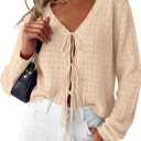 PRETTYGARDEN Womens Tie Front Cardigan 2026 Summer Boho Crochet Knit Cover Up Beach Vacation Hollow Out Lightweight Tops(Beige,X-Large) (Beige, XL)