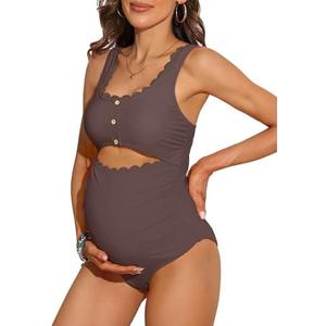 Charmo Maternity One Piece Swimsuit Scalloped Cut Out Ruched High Waisted Scoop Neck Pregnancy Bathing Suit.XL Charmo Maternity One Piece Swimsuit Scalloped Cut Out Ruched High Waisted Scoop Neck Pregnancy Bathing Suit.XL