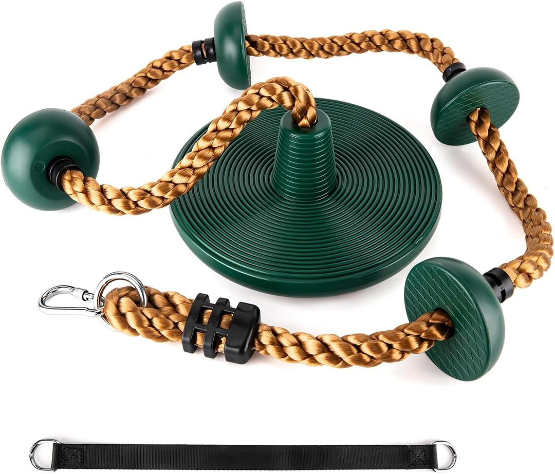 Rope Swing for Tree, Climbing Rope with Platforms - Swing Seat for Treehouse and Outdoor Playground Accessories with w/Carabiner and 4 Foot Strap