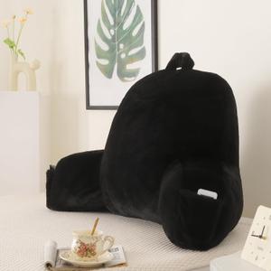 Large Plush Backrest Pillow for Sitting in Bed,Faux Fur Husband Pillow with Support Arms,Oeko-TEX Certified Aesthetic Lounging Pillow for Adults(19",Black)