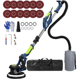 Drywall Sander, 2025 Upgraded 8-Amp Popcorn Ceiling Removal Tool with 7 Variable Speed 800-1800RPM, Drywall Sander with Vacuum Dust Collector with Extendable Handle, LED Light,12pcs Sanding Discs, Blue