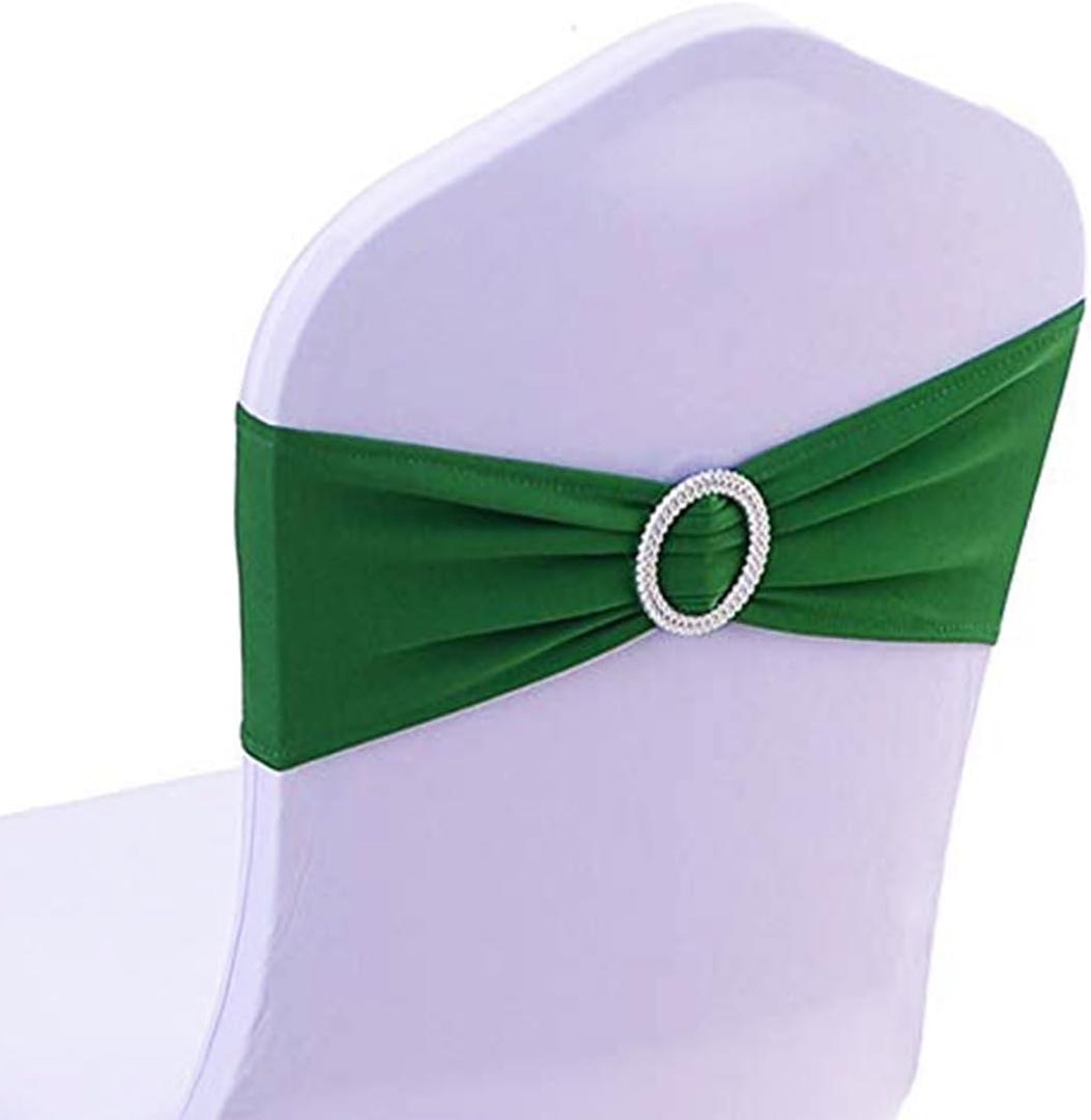 100 Pack Spandex Dark Green Chair Sashes for Wedding Stretch Chairs Bows Bands with Buckle for Party Birthday Banquets Engagement Christmas Events Decorations (Dark Green)
