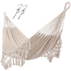 ZEAN Handwoven Hammock with Tassels by Thick Cotton Rope XL Two Person Hammock for Outside Patio Backyard Garden Beach 550LB Capacity