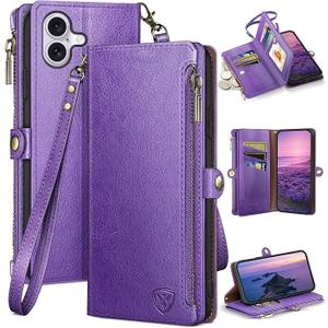 XcaseBar Compatible with iPhone 17 6.3" Wallet case with Zipper Credit Card Holder【RFID Blocking】,Flip Folio Book PU Leather Phone case Shockproof Cover Women Men for Apple 17 case Purple