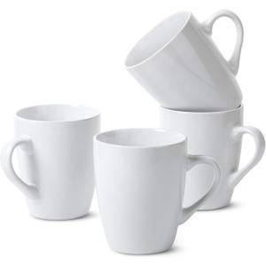 White Coffee Mug Set, 4x12 oz, Fine Bone China Porcelain by Brew To A Tea