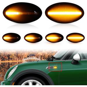 Smoked Lens LED Side Fender Marker Light for 2002-2006 BMW Mini Cooper R50 R52 R53 Hatchback Coupe Convertible, Amber Sequential Indicator Sidemarker Lamps