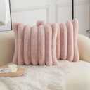 Neelvin Pink Faux Fur Cozy Soft Striped Decorative Throw Pillow Covers 16x16 inch Set of 2,Velvet Pillowcase Cushion Case for Sofa Couch