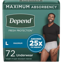 Depend Fresh Protection Adult Incontinence Underwear for Men, Disposable, Maximum, Large, Grey, 72 Count