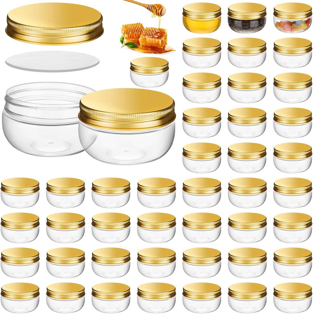 Suclain 50 Pcs 3 oz Canning Jars Mini Mason Jars with Lids Clear Small Canning Containers for Wedding Favors DIY Crafts Shower Favors Herb Jelly,Jams,Spice,for Kitchen Storage(Gold) (Gold)